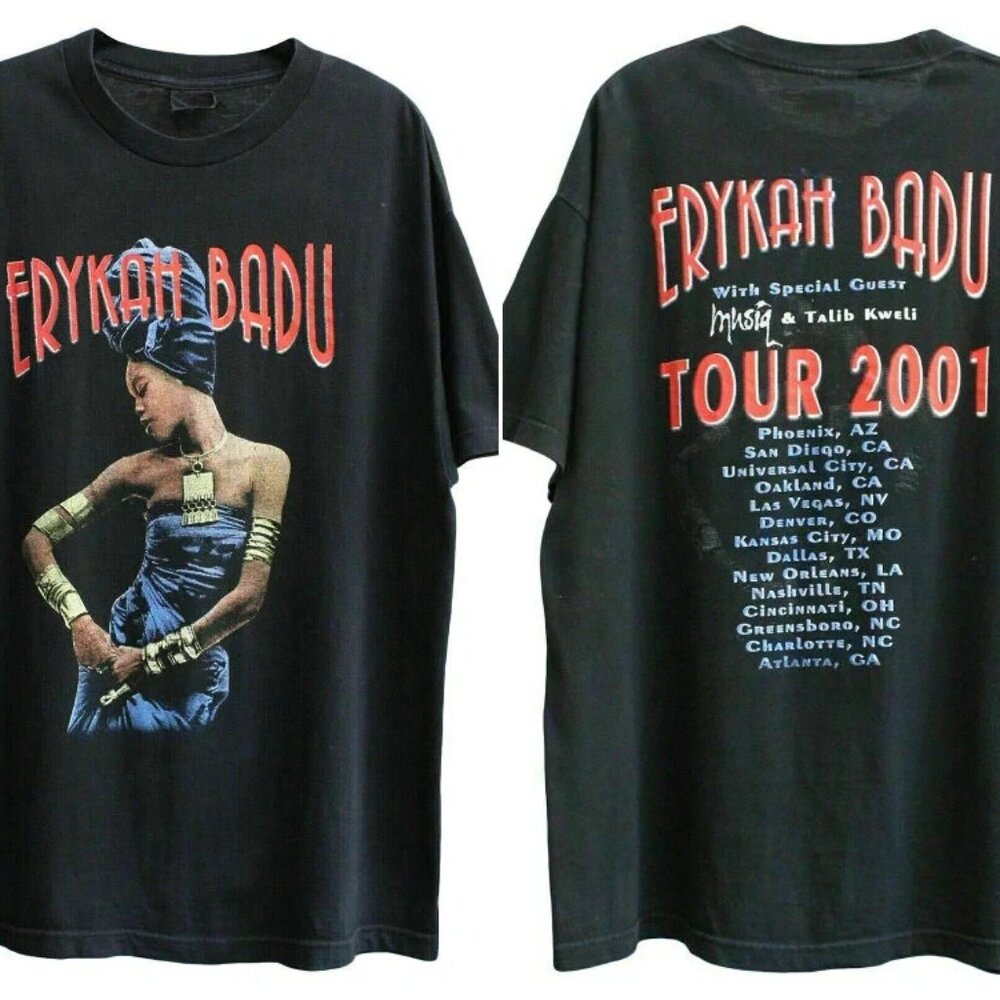 Erykah Badu 2001 Mamas Gun Tour Graphic T-Shirt Vintage Soul RnB Concert Tee